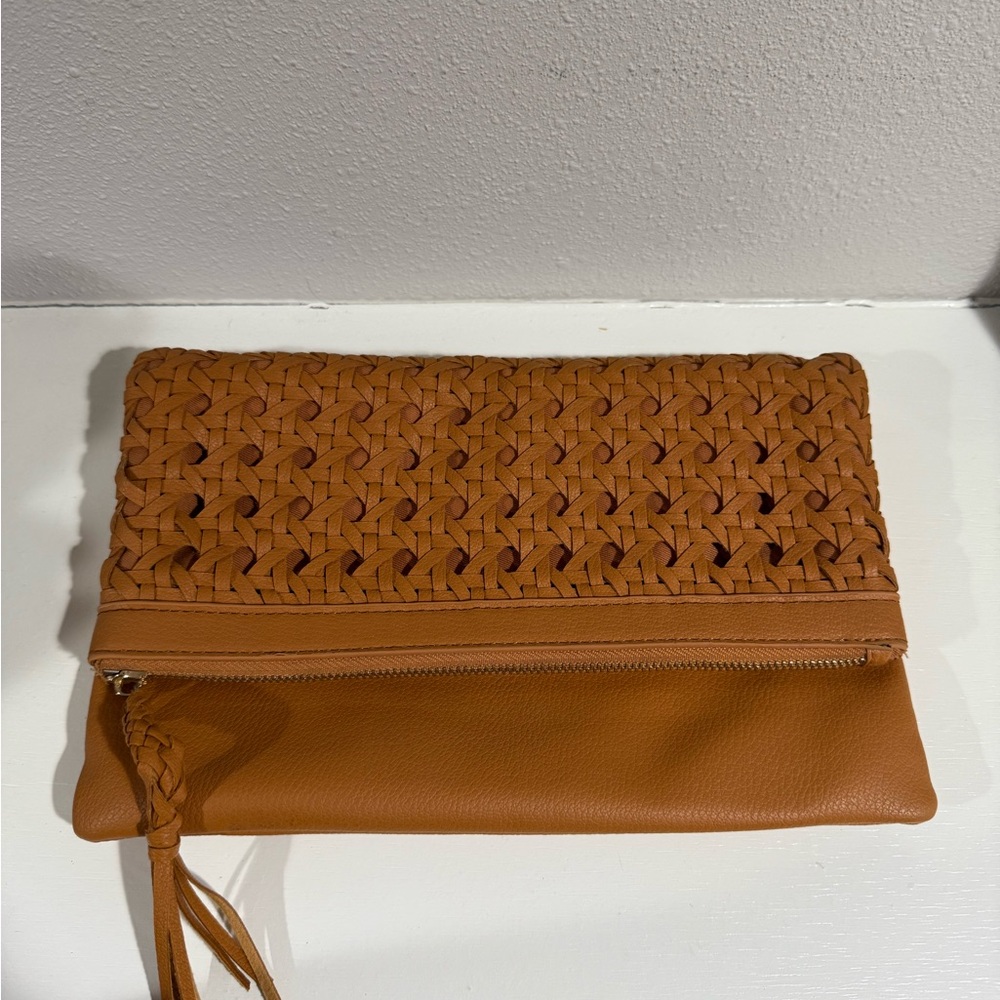 Woven Tan Clutch Bag